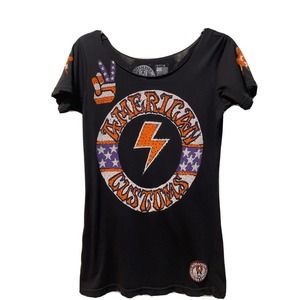 Affliction American Customs Women's T-shirt Size M Lightning Bolt Peace Sign